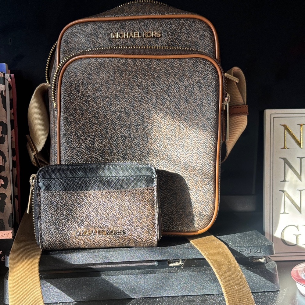 Michael Kors Brown and Black Backpack with Card Holder